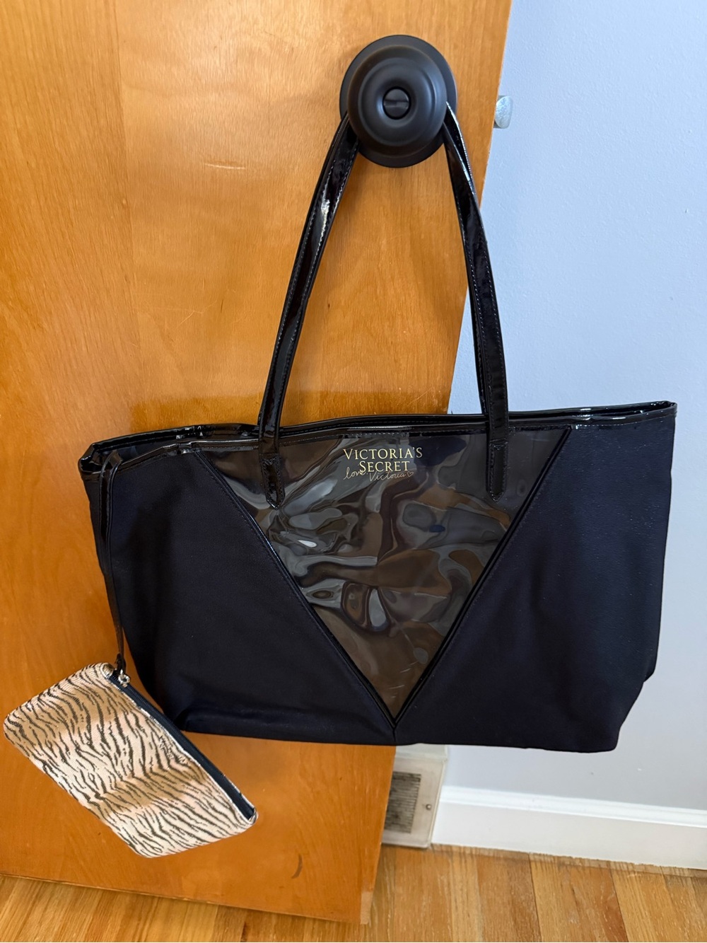 NWOT - Victoria's Secret Love Victoria Black Tote Bag and Zebra Print Wristlet